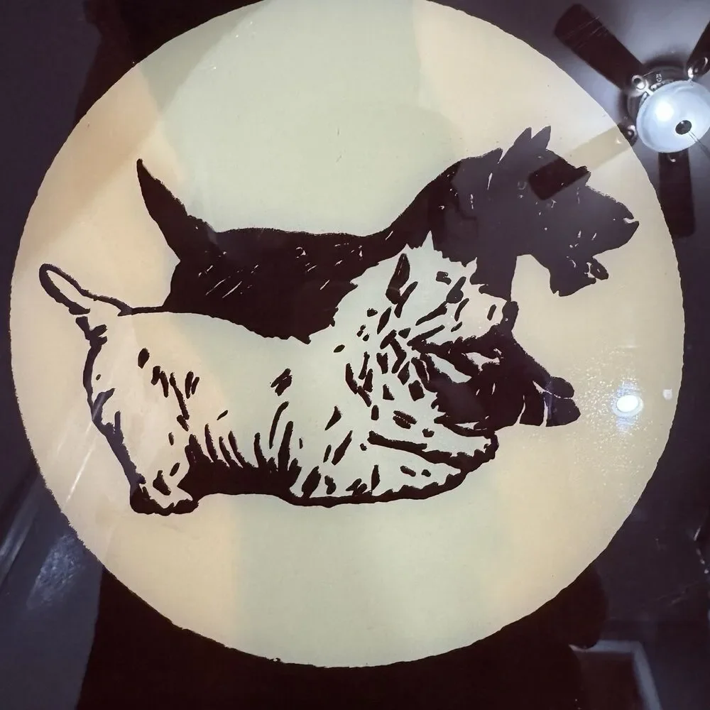Vintage Art Deco Scottie Dog Serving Tray Black White Terrier Glass Cocktail